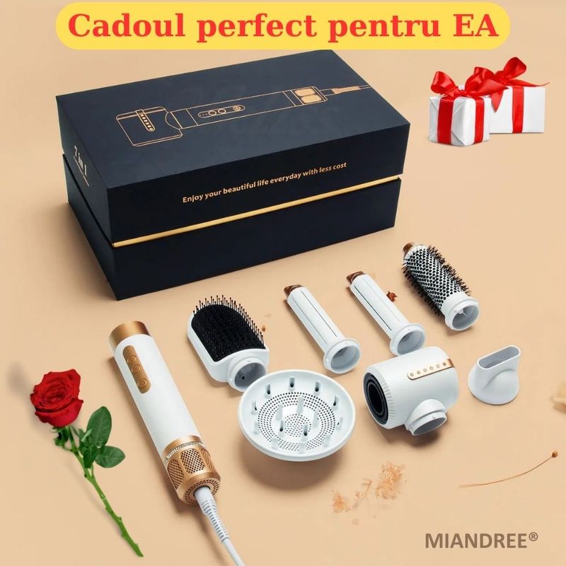 Ingrijire personala si Cosmetice - Aparate & accesorii ingrijire personala - Hair styling - Uscatoare de par - Set Uscator de Par 7 in 1 MIANDREE®, 1400W, Ondulator cu Absorbtie Automata, Difuzor, Perie Indreptare - Infinity.ro