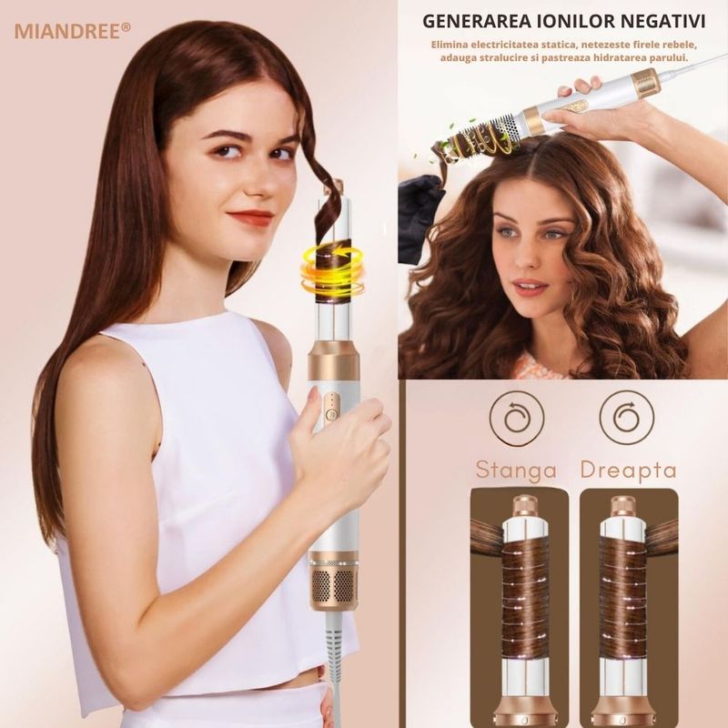 Ingrijire personala si Cosmetice - Aparate & accesorii ingrijire personala - Hair styling - Uscatoare de par - Set Uscator de Par 7 in 1 MIANDREE®, 1400W, Ondulator cu Absorbtie Automata, Difuzor, Perie Indreptare - Infinity.ro