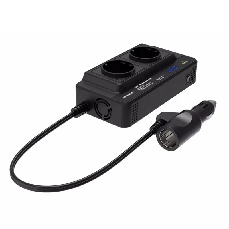 Auto si Moto - Reparatii si depanare - Invertoare auto - Invertor de tensiune Auto 12V, EMESZON® M8300-2, Putere 200W, Iesire 220V 50Hz si 2xUSB, 1xType-C 5V 5.4A, QC 3.0, Negru - Infinity.ro