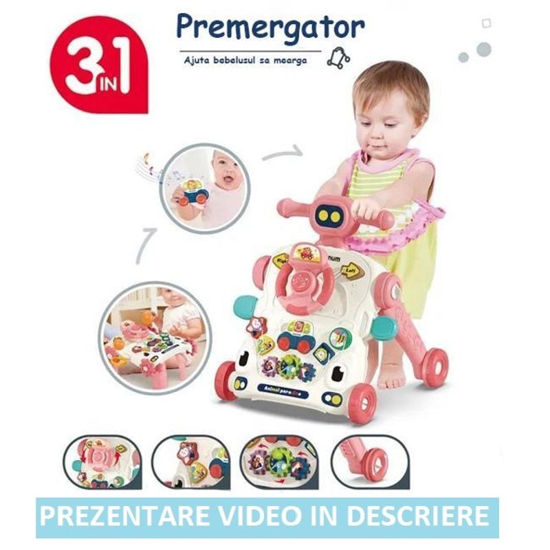 Jucarii, Copii si Bebe - Carucioare si articole de transport - Premergatoare - Antemergator Cu Centru De Activitati Multifunctional 3 In 1 WePro Store, Lumini, Sunete, Roti Antiderapante, Roz, 6 + - Infinity.ro