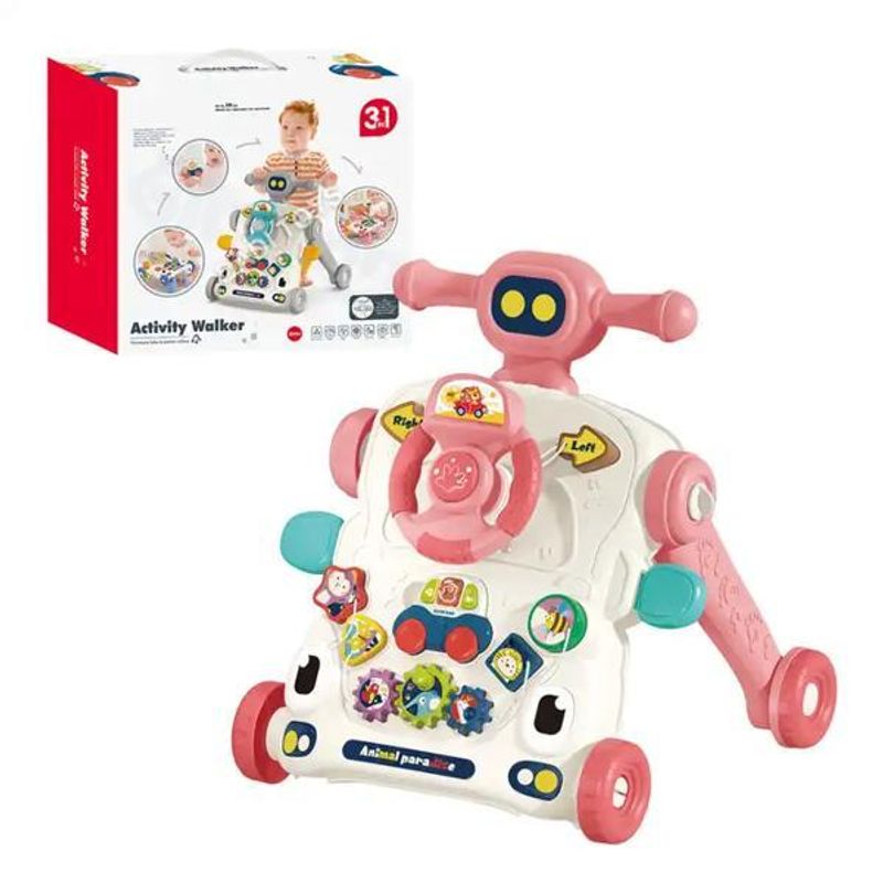 Jucarii, Copii si Bebe - Carucioare si articole de transport - Premergatoare - Antemergator Cu Centru De Activitati Multifunctional 3 In 1 WePro Store, Lumini, Sunete, Roti Antiderapante, Roz, 6 + - Infinity.ro