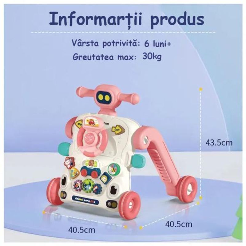 Jucarii, Copii si Bebe - Carucioare si articole de transport - Premergatoare - Antemergator Cu Centru De Activitati Multifunctional 3 In 1 WePro Store, Lumini, Sunete, Roti Antiderapante, Roz, 6 + - Infinity.ro