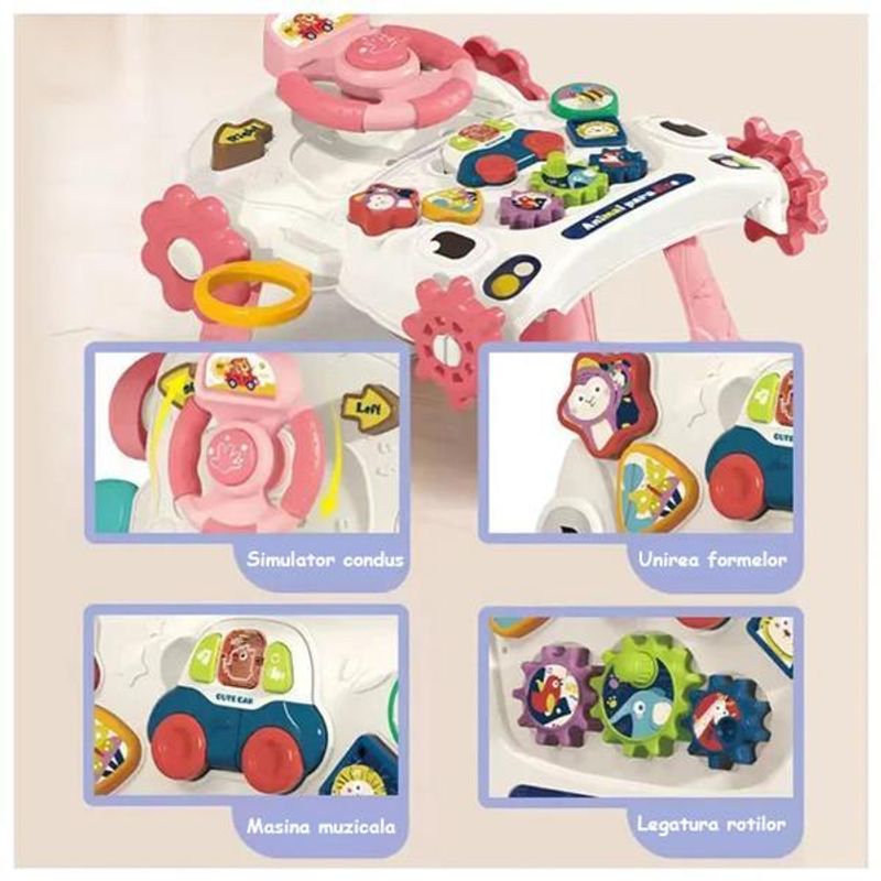 Jucarii, Copii si Bebe - Carucioare si articole de transport - Premergatoare - Antemergator Cu Centru De Activitati Multifunctional 3 In 1 WePro Store, Lumini, Sunete, Roti Antiderapante, Roz, 6 + - Infinity.ro