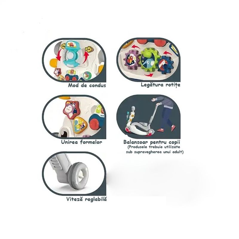Jucarii, Copii si Bebe - Carucioare si articole de transport - Premergatoare - Premergator si Antemergator Multifunctional 6 in 1, Balansoar, Trotineta, Scuter, Centru Activitati, Gri, 6 Luni+ - Infinity.ro