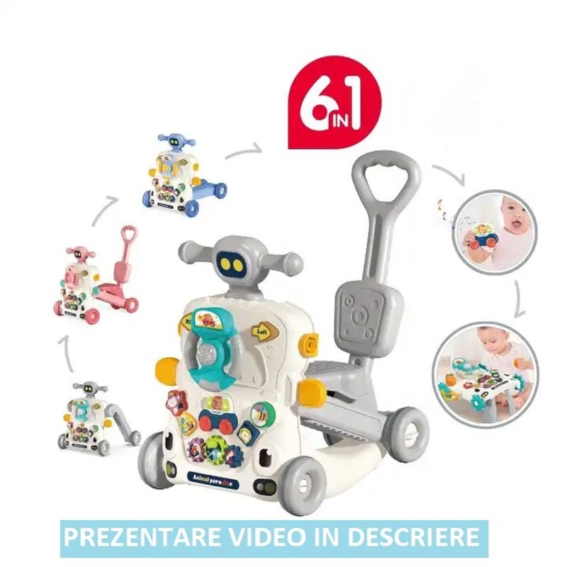 Jucarii, Copii si Bebe - Carucioare si articole de transport - Premergatoare - Premergator si Antemergator Multifunctional 6 in 1, Balansoar, Trotineta, Scuter, Centru Activitati, Gri, 6 Luni+ - Infinity.ro