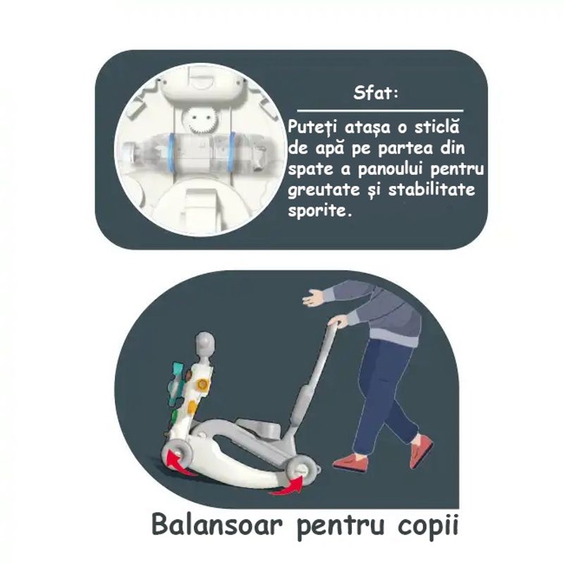 Jucarii, Copii si Bebe - Carucioare si articole de transport - Premergatoare - Premergator si Antemergator Multifunctional 6 in 1, Balansoar, Trotineta, Scuter, Centru Activitati, Gri, 6 Luni+ - Infinity.ro