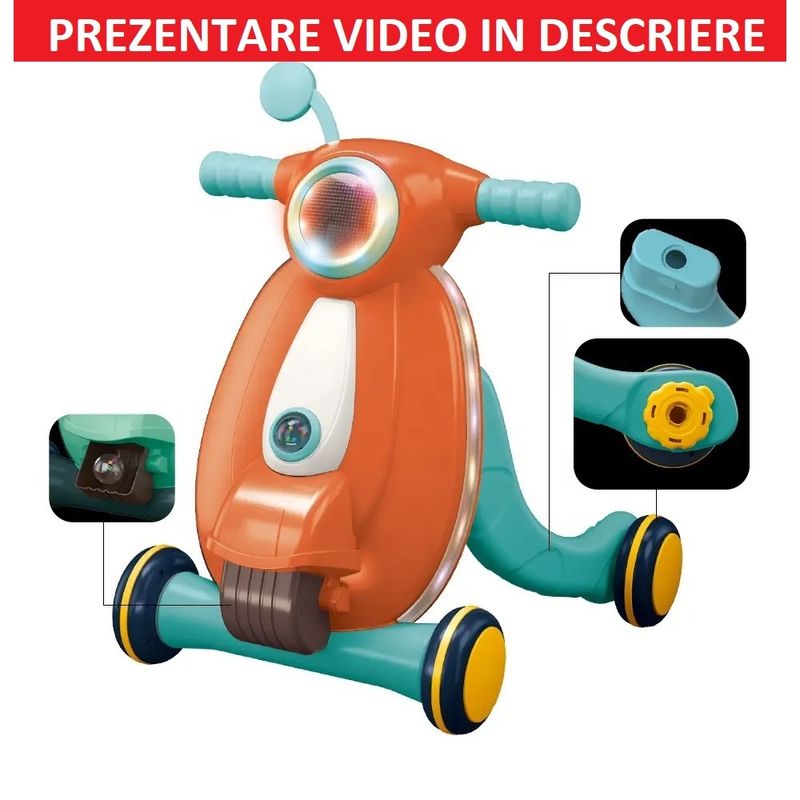 Jucarii, Copii si Bebe - Carucioare si articole de transport - Premergatoare - Antemergator cu sunete si lumini WePro Store, panou de control, joc cu mingea, viteza reglabila, Portocaliu, 12 luni + - Infinity.ro