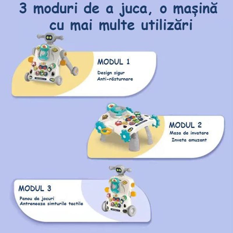 Jucarii, Copii si Bebe - Carucioare si articole de transport - Premergatoare - Antemergator Cu Centru De Activitati Multifunctional 3 In 1 WePro Store, Mod Anti-Rasturnare, Lumini, Sunete, Gri, 6+ - Infinity.ro