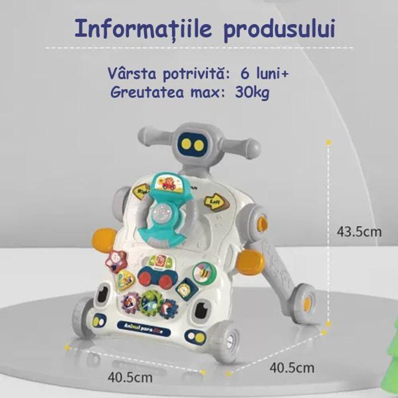 Jucarii, Copii si Bebe - Carucioare si articole de transport - Premergatoare - Antemergator Cu Centru De Activitati Multifunctional 3 In 1 WePro Store, Mod Anti-Rasturnare, Lumini, Sunete, Gri, 6+ - Infinity.ro