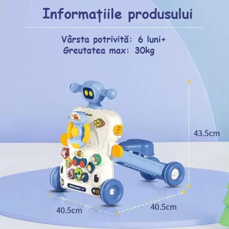 Jucarii, Copii si Bebe - Carucioare si articole de transport - Premergatoare - Premergator si Antemergator Multifunctional 5 in 1, Trotineta, Scuter, Mers, Centru Activitati, Albastru, 6 Luni+ - Infinity.ro