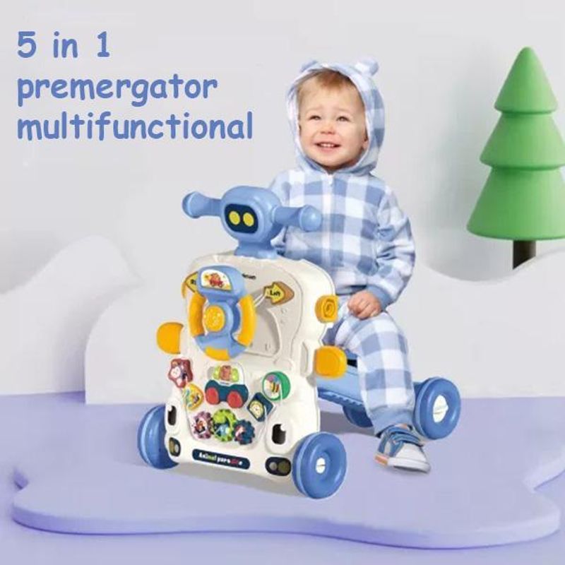 Jucarii, Copii si Bebe - Carucioare si articole de transport - Premergatoare - Premergator si Antemergator Multifunctional 5 in 1, Trotineta, Scuter, Mers, Centru Activitati, Albastru, 6 Luni+ - Infinity.ro
