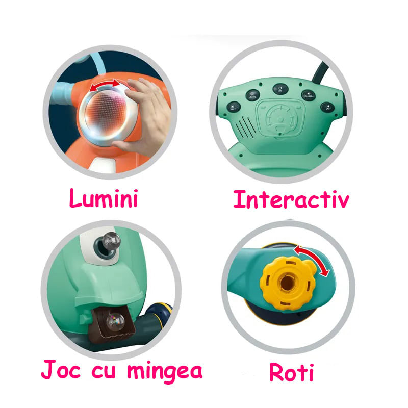 Jucarii, Copii si Bebe - Carucioare si articole de transport - Premergatoare - Antemergator cu sunete si lumini WePro Store, panou de control, joc cu mingea, viteza reglabila, Violet, 12 luni + - Infinity.ro