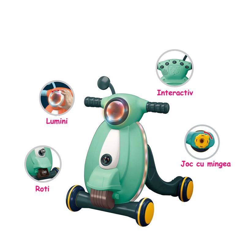 Jucarii, Copii si Bebe - Carucioare si articole de transport - Premergatoare - Antemergator cu sunete si lumini WePro Store, panou de control, joc cu mingea, viteza reglabila, Verde, 12 luni + - Infinity.ro