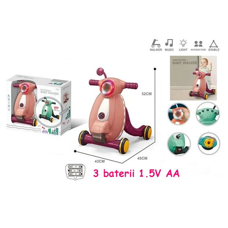 Jucarii, Copii si Bebe - Carucioare si articole de transport - Premergatoare - Antemergator cu sunete si lumini WePro Store, panou de control, joc cu mingea, viteza reglabila, Violet, 12 luni + - Infinity.ro