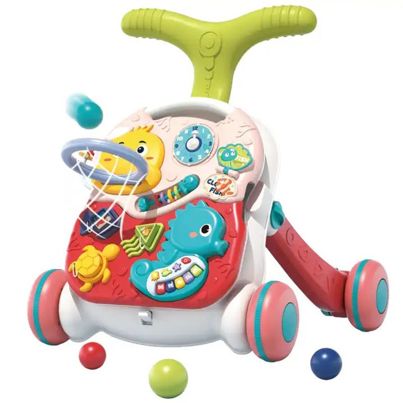 Jucarii, Copii si Bebe - Carucioare si articole de transport - Premergatoare - Antemergator Interactiv Cu Sunete Si Lumini 3 In 1 WePro Store, Inaltime Si Viteza Reglabile, Masuta Si Tabla, Rosu - Infinity.ro