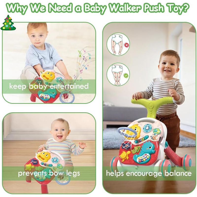 Jucarii, Copii si Bebe - Carucioare si articole de transport - Premergatoare - Antemergator Interactiv Cu Sunete Si Lumini 3 In 1 WePro Store, Inaltime Si Viteza Reglabile, Masuta Si Tabla, Rosu - Infinity.ro