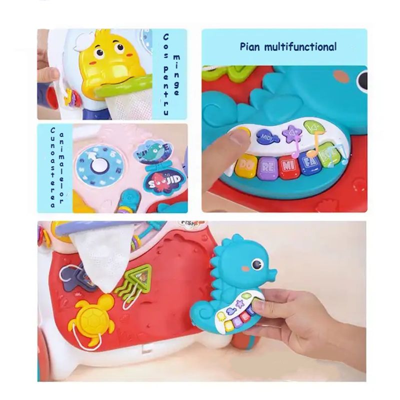 Jucarii, Copii si Bebe - Carucioare si articole de transport - Premergatoare - Antemergator Interactiv Cu Sunete Si Lumini 3 In 1 WePro Store, Inaltime Si Viteza Reglabile, Masuta Si Tabla, Rosu - Infinity.ro