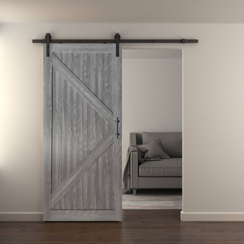 Casa si Gradina - Constructii - Usi interior, exterior si garaj - Usi interior - Set usa glisanta tip hambar, gri, 213x96.5x3.5 cm - Infinity.ro