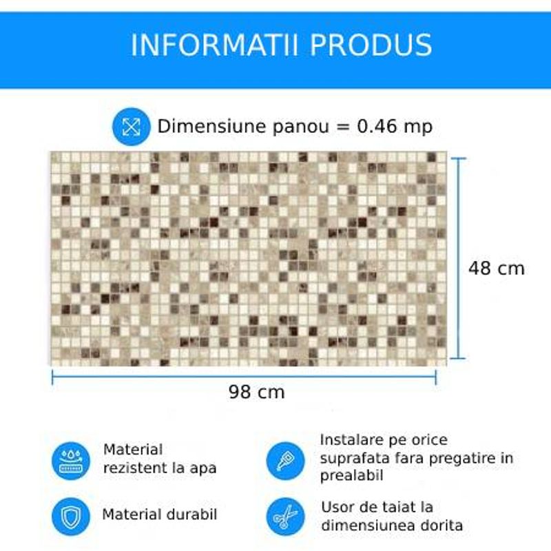 Casa si Gradina - Gradina si terasa - Garduri, panouri si accesorii - Panou decorativ PVC, marmura bej, 98x48x0.3 cm - Infinity.ro