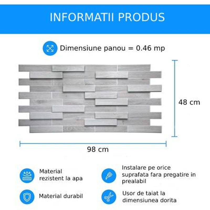 Casa si Gradina - Gradina si terasa - Garduri, panouri si accesorii - Panou decorativ PVC, stejar alb , 98x48x0.3 cm - Infinity.ro