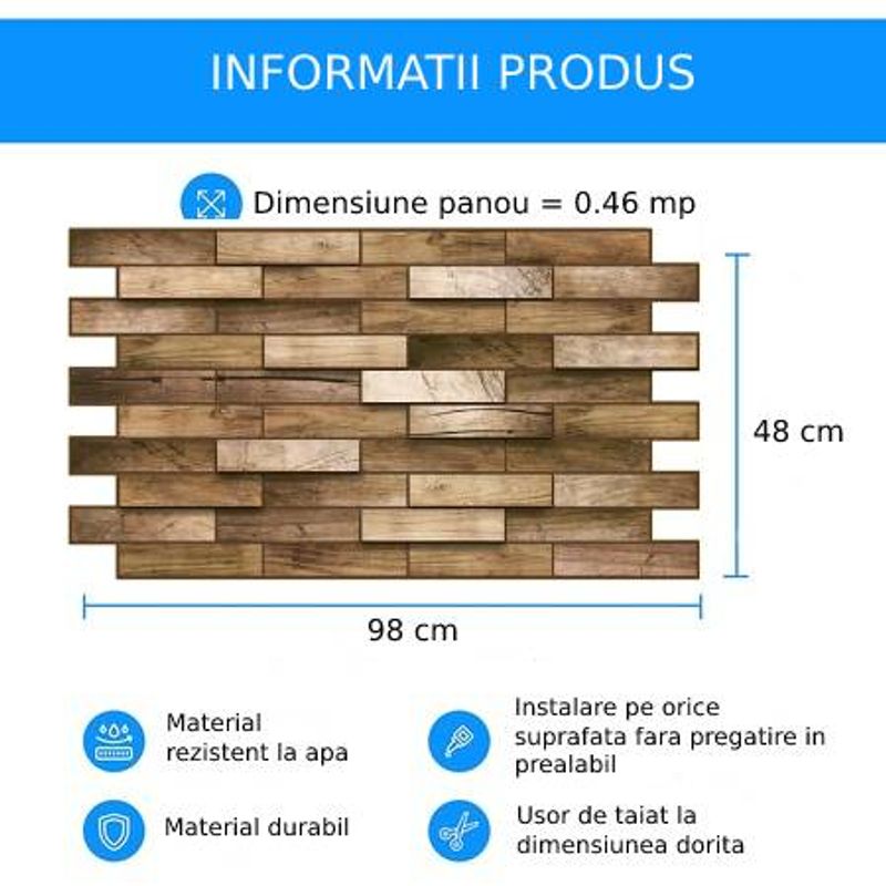 Casa si Gradina - Gradina si terasa - Garduri, panouri si accesorii - Panou decorativ PVC, lemn, 98x48x0.3 cm - Infinity.ro