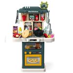 Jucarii, Copii si Bebe - Jucarii si jocuri - Jucarii de rol - Bucatarii copii - Bucatarie pentru Copii, Circuit de Apa Real, Cuptor si Plita, Sunete si Lumini, 64 Piese Accesorii, Verde, 3 Ani+ - Infinity.ro
