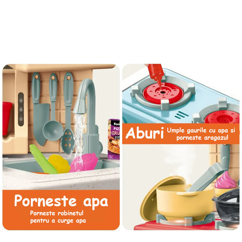 Jucarii, Copii si Bebe - Jucarii si jocuri - Jucarii de rol - Bucatarii copii - Bucatarie Pentru Copii WePro Store, Circuit De Apa Real, Cuptor Si Plita, Sunete Si Lumini, Accesorii Complet,  3 Ani + - Infinity.ro