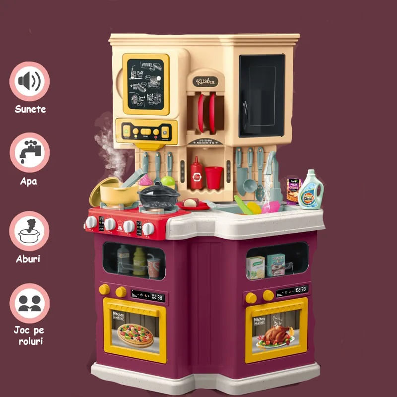 Jucarii, Copii si Bebe - Jucarii si jocuri - Jucarii de rol - Bucatarii copii - Bucatarie Pentru Copii WePro Store, Circuit De Apa Real, Cuptor Si Plita, Sunete Si Lumini, Accesorii Complet,  3 Ani + - Infinity.ro