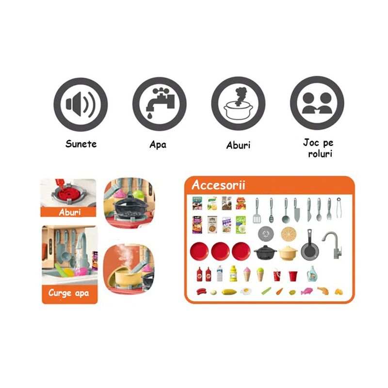 Jucarii, Copii si Bebe - Jucarii si jocuri - Jucarii de rol - Bucatarii copii - Bucatarie Pentru Copii WePro Store, Circuit De Apa Real, Cuptor Si Plita, Sunete Si Lumini, Accesorii Complet,  3 Ani + - Infinity.ro