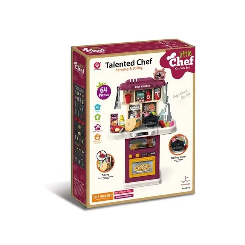 Jucarii, Copii si Bebe - Jucarii si jocuri - Jucarii de rol - Bucatarii copii - Bucatarie Pentru Copii WePro Store, Circuit De Apa Real, Cuptor Si Plita, Sunete, Lumini, 64 Piese, Violet, 3 Ani + - Infinity.ro