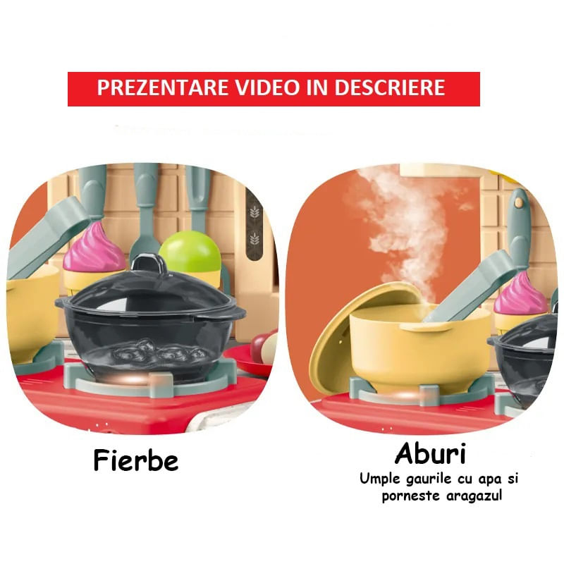 Jucarii, Copii si Bebe - Jucarii si jocuri - Jucarii de rol - Bucatarii copii - Bucatarie Pentru Copii WePro Store, Circuit De Apa Real, Cuptor Si Plita, Sunete, Lumini, 64 Piese, Violet, 3 Ani + - Infinity.ro