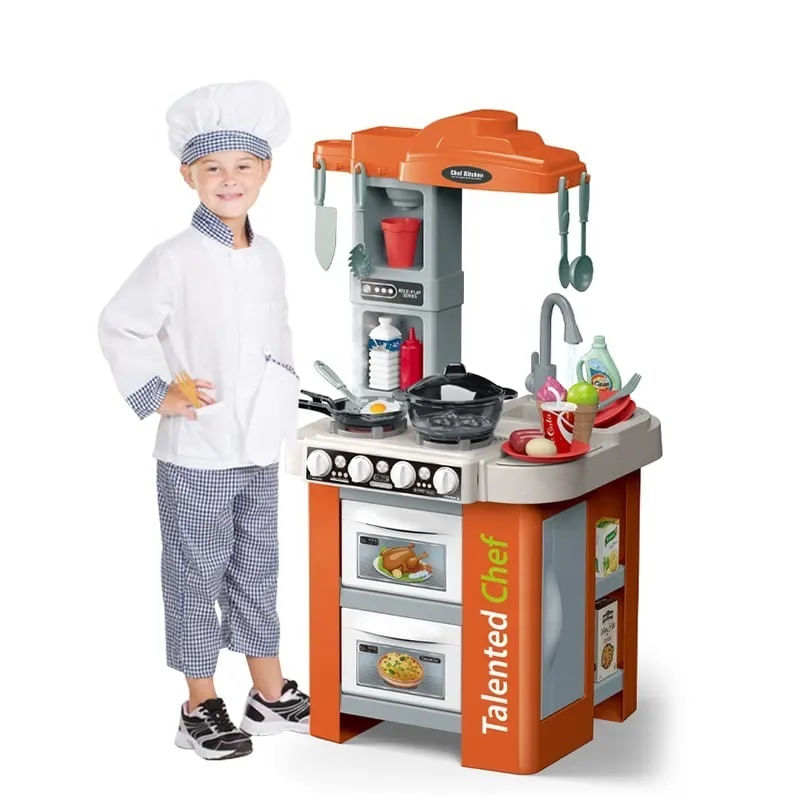 Jucarii, Copii si Bebe - Jucarii si jocuri - Jucarii de rol - Bucatarii copii - Bucatarie Pentru Copii, Circuit de Apa Real, Cuptor si Plita, Sunete si Lumini, Accesorizata Complet, Portocalie, 3Ani + - Infinity.ro