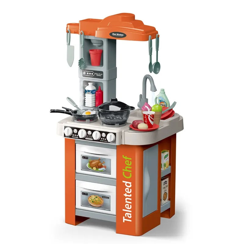 Jucarii, Copii si Bebe - Jucarii si jocuri - Jucarii de rol - Bucatarii copii - Bucatarie Pentru Copii, Circuit de Apa Real, Cuptor si Plita, Sunete si Lumini, Accesorizata Complet, Portocalie, 3Ani + - Infinity.ro