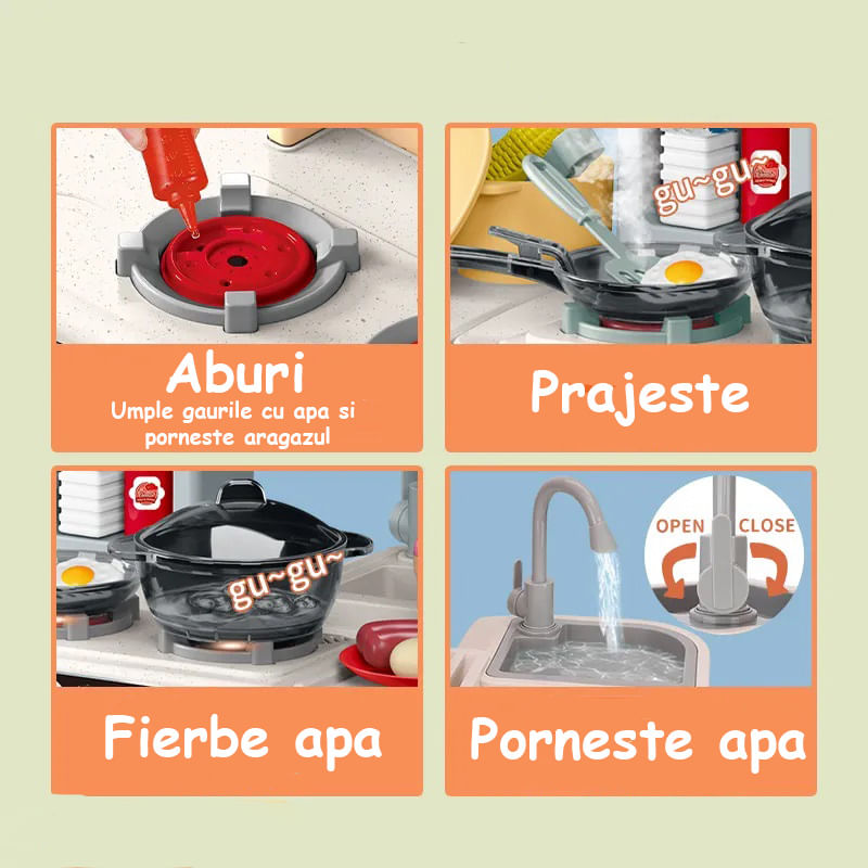 Jucarii, Copii si Bebe - Jucarii si jocuri - Jucarii de rol - Bucatarii copii - Bucatarie Pentru Copii, Circuit de Apa Real, Cuptor si Plita, Sunete si Lumini, Accesorizata Complet, Portocalie, 3Ani + - Infinity.ro