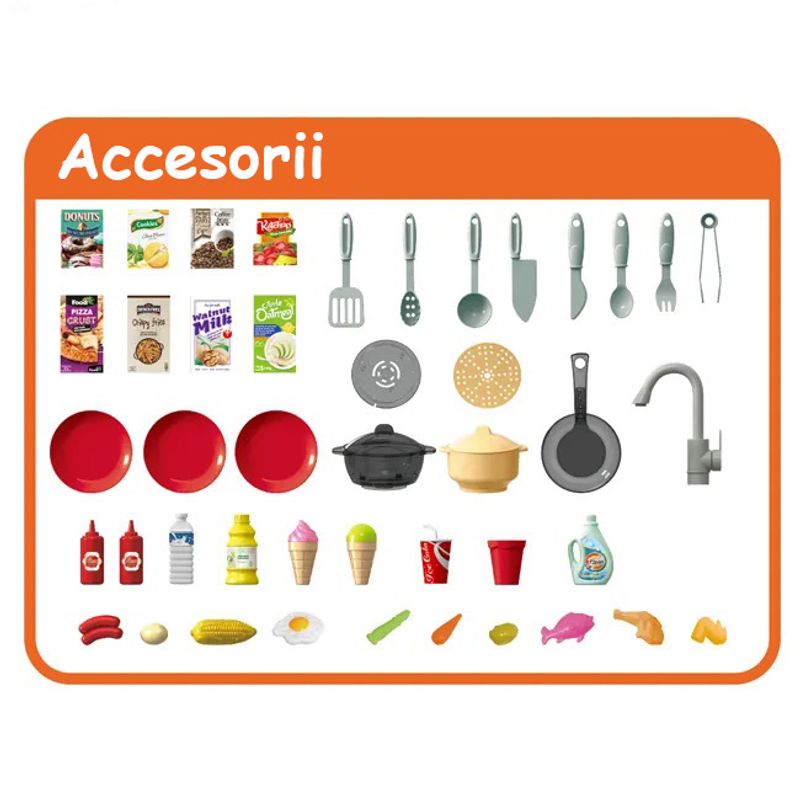 Jucarii, Copii si Bebe - Jucarii si jocuri - Jucarii de rol - Bucatarii copii - Bucatarie Pentru Copii, Circuit de Apa Real, Cuptor si Plita, Sunete si Lumini, Accesorizata Complet, Portocalie, 3Ani + - Infinity.ro