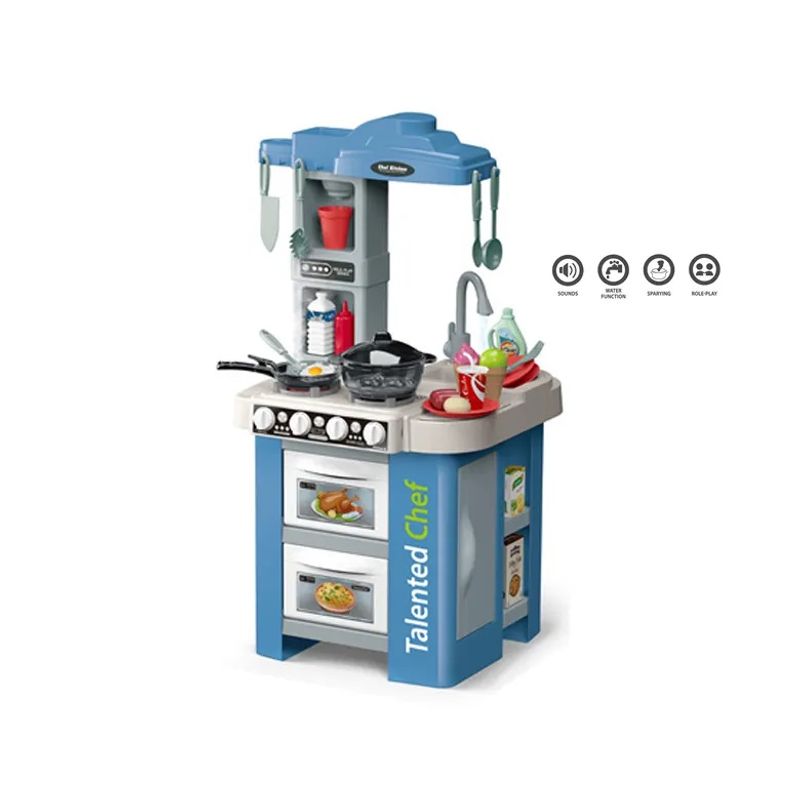 Jucarii, Copii si Bebe - Jucarii si jocuri - Jucarii de rol - Bucatarii copii - Bucatarie Pentru Copii, Circuit De Apa Real, Cuptor Si Plita, Sunete Si Lumini, Accesorii Complet, Albastra, 3 Ani + - Infinity.ro