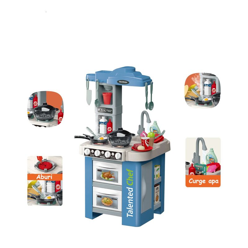 Jucarii, Copii si Bebe - Jucarii si jocuri - Jucarii de rol - Bucatarii copii - Bucatarie Pentru Copii, Circuit De Apa Real, Cuptor Si Plita, Sunete Si Lumini, Accesorii Complet, Albastra, 3 Ani + - Infinity.ro
