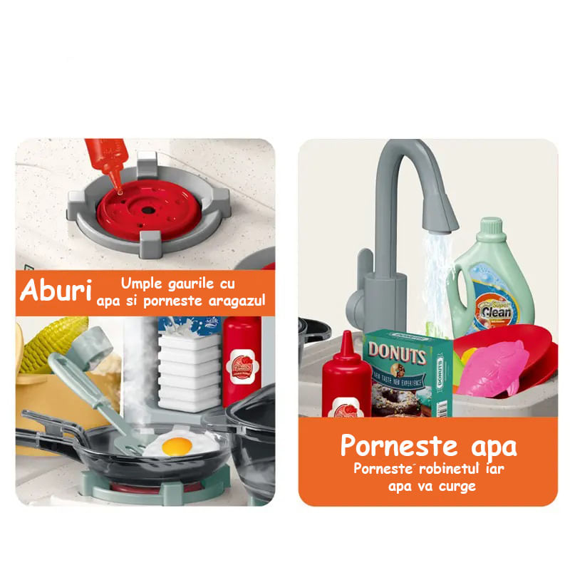 Jucarii, Copii si Bebe - Jucarii si jocuri - Jucarii de rol - Bucatarii copii - Bucatarie Pentru Copii, Circuit De Apa Real, Cuptor Si Plita, Sunete Si Lumini, Accesorii Complet, Albastra, 3 Ani + - Infinity.ro