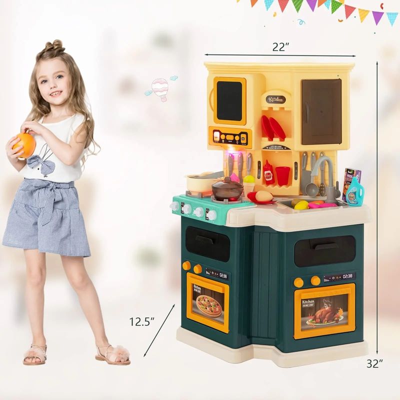 Jucarii, Copii si Bebe - Jucarii si jocuri - Jucarii de rol - Bucatarii copii - Bucatarie Pentru Copii, Circuit De Apa Real, Cuptor Si Plita, Sunete Si Lumini, Accesorizata Complet, Verde, 3 Ani + - Infinity.ro