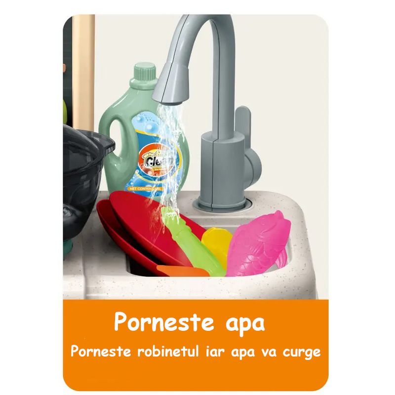Jucarii, Copii si Bebe - Jucarii si jocuri - Jucarii de rol - Bucatarii copii - Bucatarie pentru Copii, Lumini si Sunete Reale, Apa Curgatoare si Abur, 75 Accesorii de Gatit, Portocalie, 3 Ani+ - Infinity.ro