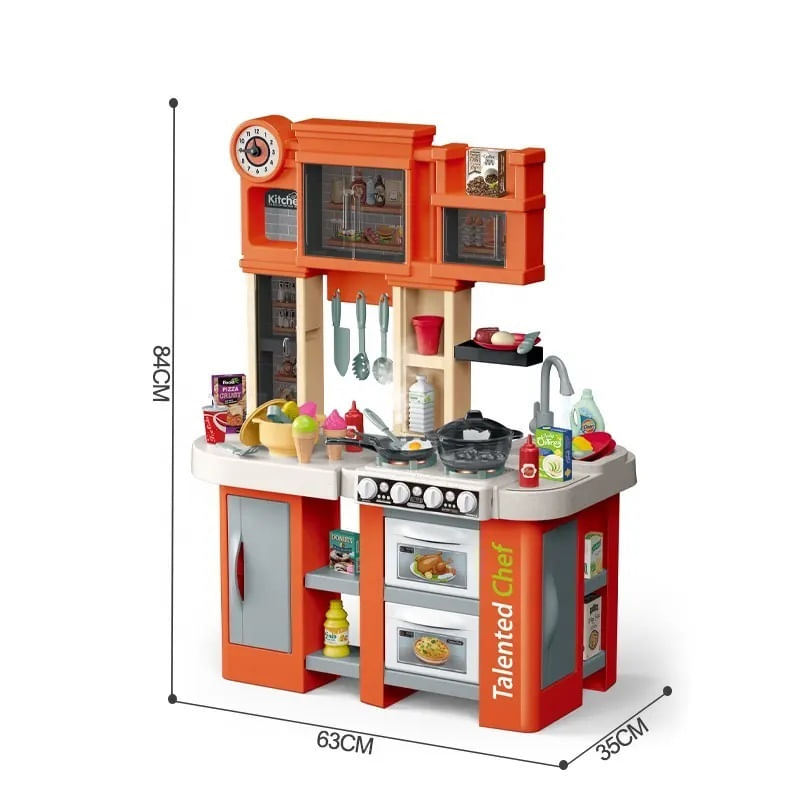 Jucarii, Copii si Bebe - Jucarii si jocuri - Jucarii de rol - Bucatarii copii - Bucatarie pentru Copii, Lumini si Sunete Reale, Apa Curgatoare si Abur, 75 Accesorii de Gatit, Portocalie, 3 Ani+ - Infinity.ro