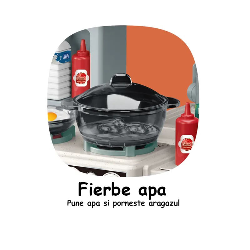 Jucarii, Copii si Bebe - Jucarii si jocuri - Jucarii de rol - Bucatarii copii - Bucatarie pentru Copii, Lumini si Sunete Reale, Apa Curgatoare si Abur, 75 Accesorii de Gatit, Portocalie, 3 Ani+ - Infinity.ro