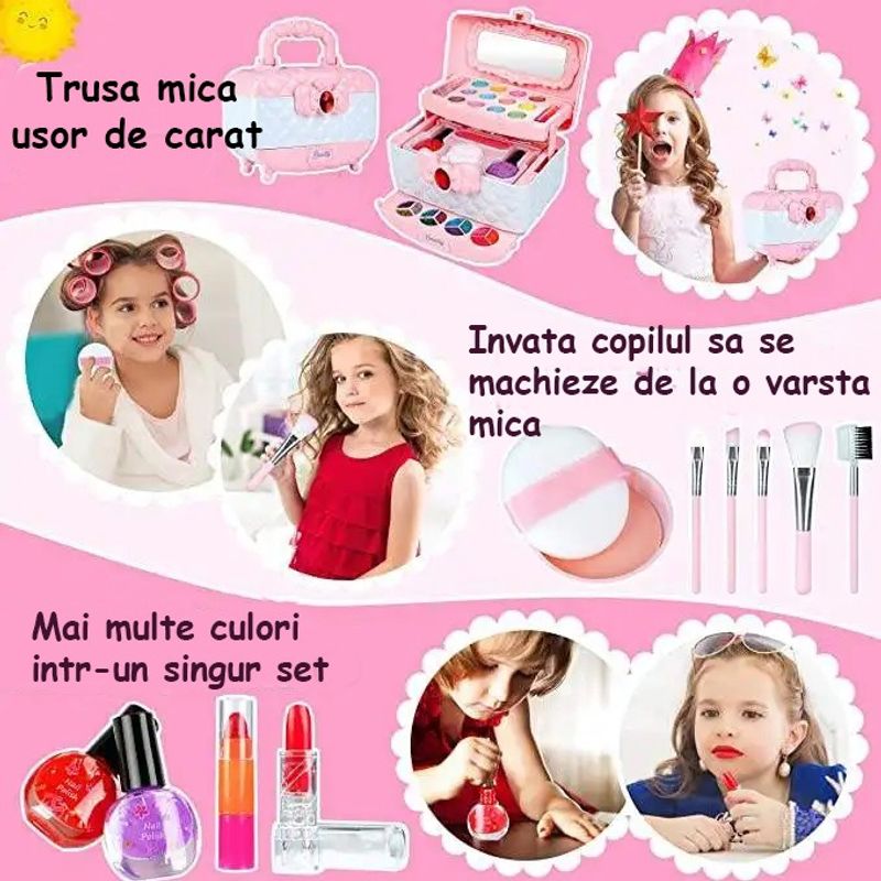 Jucarii, Copii si Bebe - Jucarii si jocuri - Jucarii de rol - Frumusete, bijuterii si accesorii fetite - Trusa de machiaj pentru copii, pudra cu sclipici, non toxic, rubin, Roz, + 3 ani - Infinity.ro