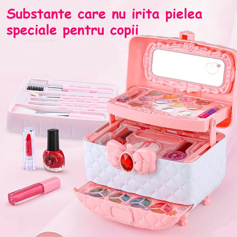 Jucarii, Copii si Bebe - Jucarii si jocuri - Jucarii de rol - Frumusete, bijuterii si accesorii fetite - Trusa de machiaj pentru copii, pudra cu sclipici, non toxic, rubin, Roz, + 3 ani - Infinity.ro