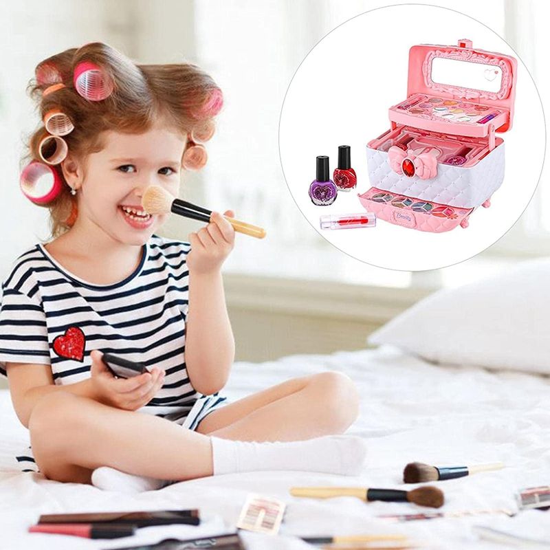 Jucarii, Copii si Bebe - Jucarii si jocuri - Jucarii de rol - Frumusete, bijuterii si accesorii fetite - Trusa de machiaj pentru copii, pudra cu sclipici, non toxic, rubin, Roz, + 3 ani - Infinity.ro
