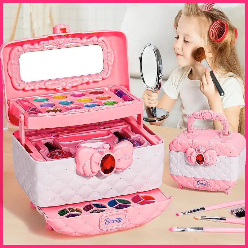 Jucarii, Copii si Bebe - Jucarii si jocuri - Jucarii de rol - Frumusete, bijuterii si accesorii fetite - Trusa de machiaj pentru copii, pudra cu sclipici, non toxic, rubin, Roz, + 3 ani - Infinity.ro