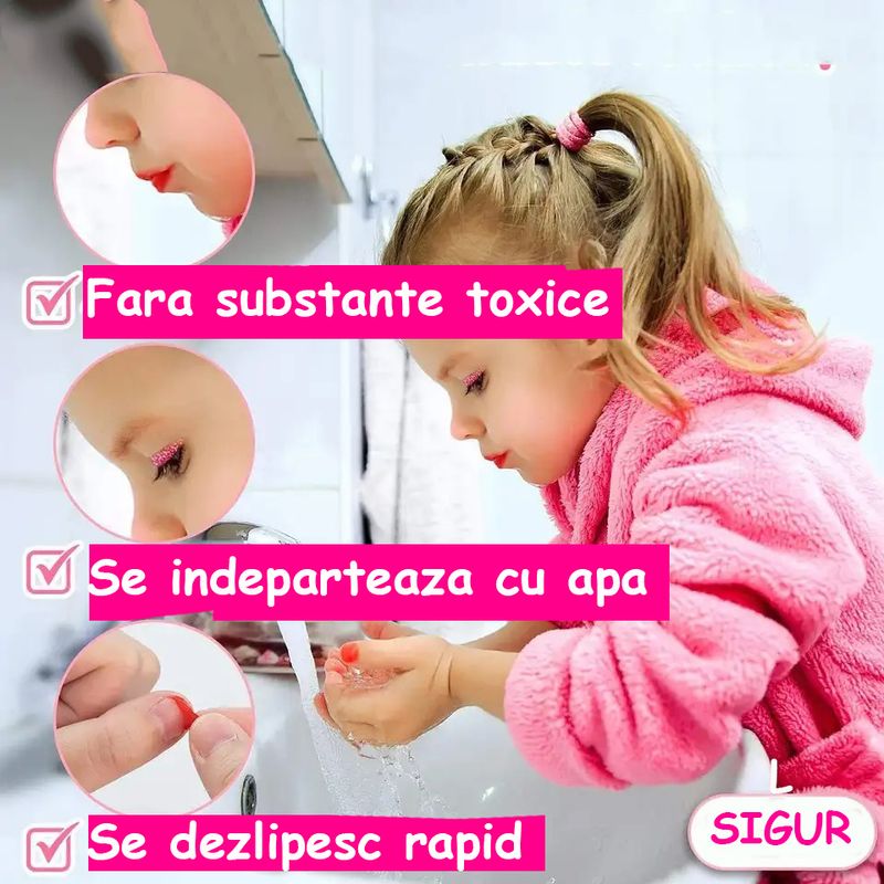 Jucarii, Copii si Bebe - Jucarii si jocuri - Jucarii de rol - Frumusete, bijuterii si accesorii fetite - Trusa de machiaj pentru copii, pudra cu sclipici, non toxic, rubin, Roz, + 3 ani - Infinity.ro