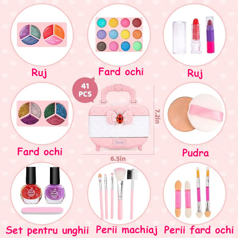 Jucarii, Copii si Bebe - Jucarii si jocuri - Jucarii de rol - Frumusete, bijuterii si accesorii fetite - Trusa de machiaj pentru copii, pudra cu sclipici, non toxic, rubin, Roz, + 3 ani - Infinity.ro