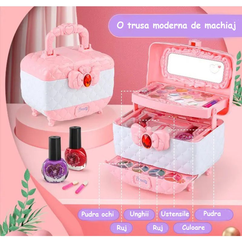 Jucarii, Copii si Bebe - Jucarii si jocuri - Jucarii de rol - Frumusete, bijuterii si accesorii fetite - Trusa de machiaj pentru copii, pudra cu sclipici, non toxic, rubin, Roz, + 3 ani - Infinity.ro