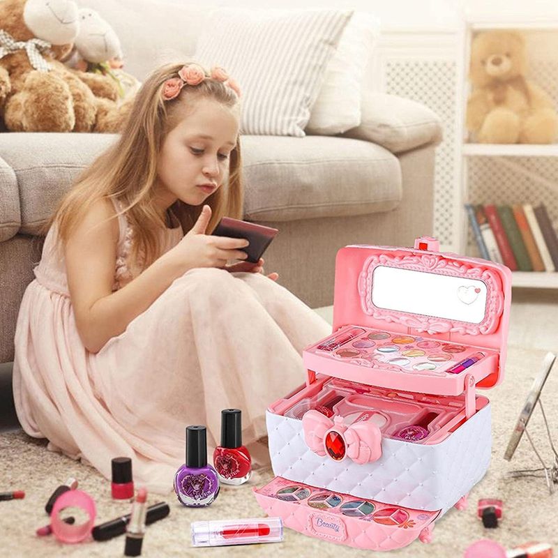 Jucarii, Copii si Bebe - Jucarii si jocuri - Jucarii de rol - Frumusete, bijuterii si accesorii fetite - Trusa de machiaj pentru copii, pudra cu sclipici, non toxic, rubin, Roz, + 3 ani - Infinity.ro